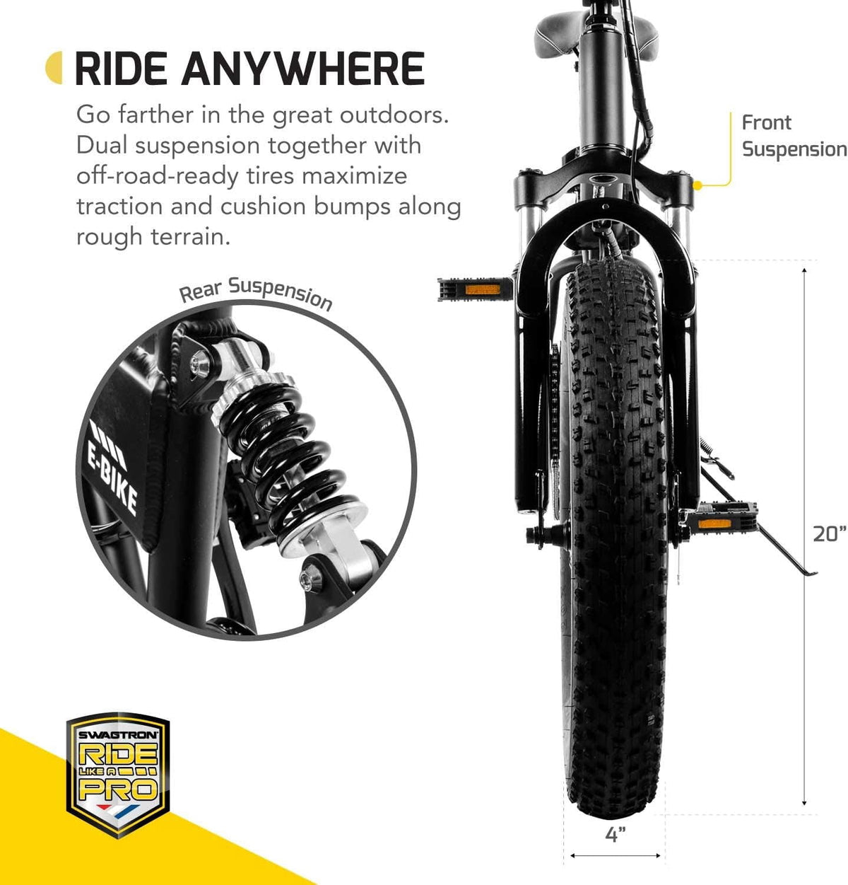 Swagtron EB-8 Folding Fat Tire Electric Bike – 650W, 18.6 MPH