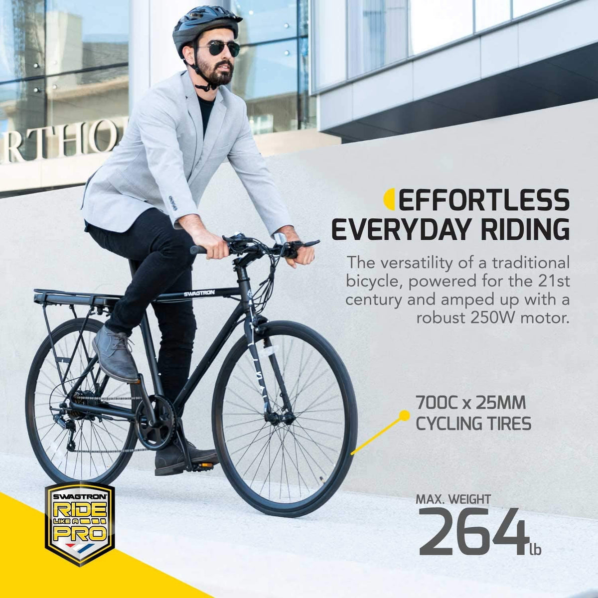 Swagtron EB12 City Commuter Electric Bike – 250W, 16.5 MPH, 7-Speed