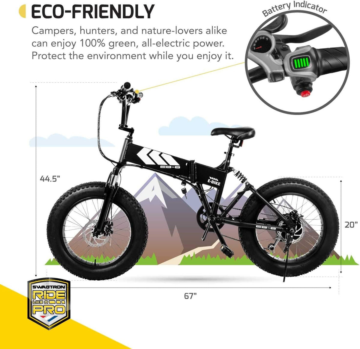 Swagtron EB-8 Folding Fat Tire Electric Bike – 650W, 18.6 MPH