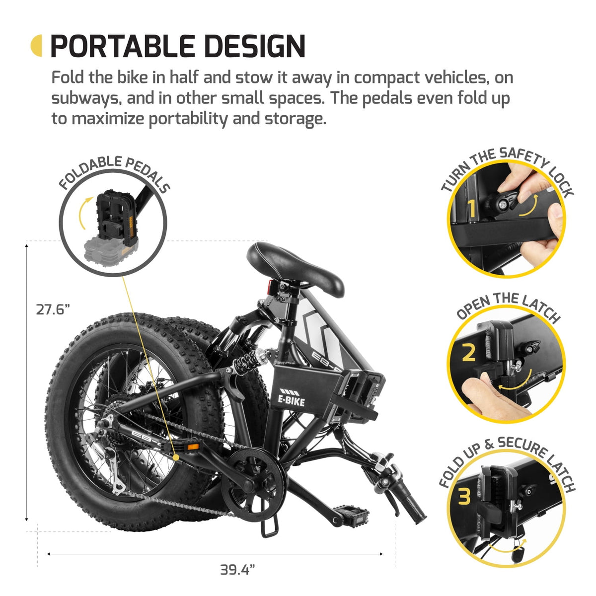 Swagtron EB-8 Folding Fat Tire Electric Bike – 650W, 18.6 MPH