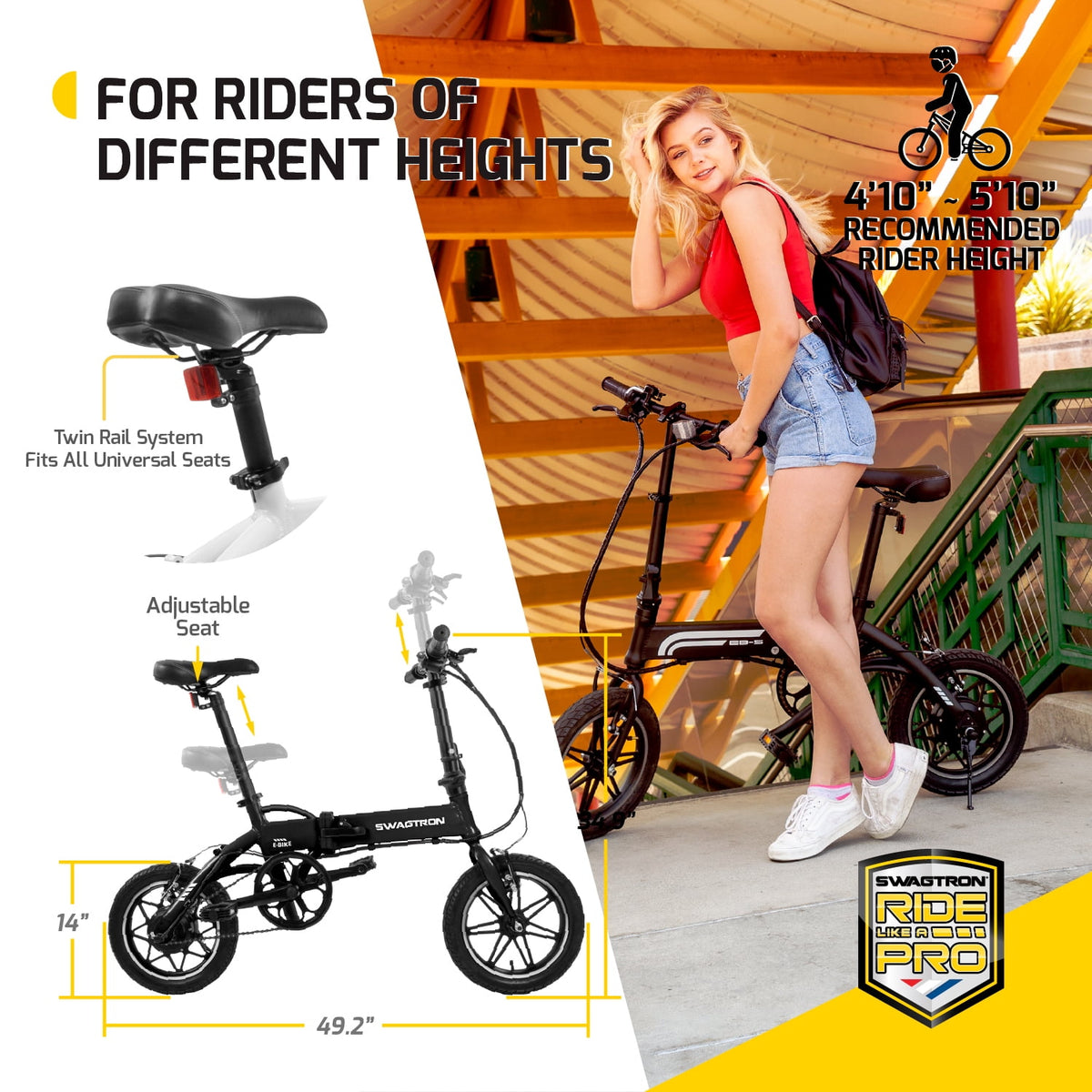 Swagtron EB5 Pro Plus Folding Electric Bike – 250W, 15 MPH