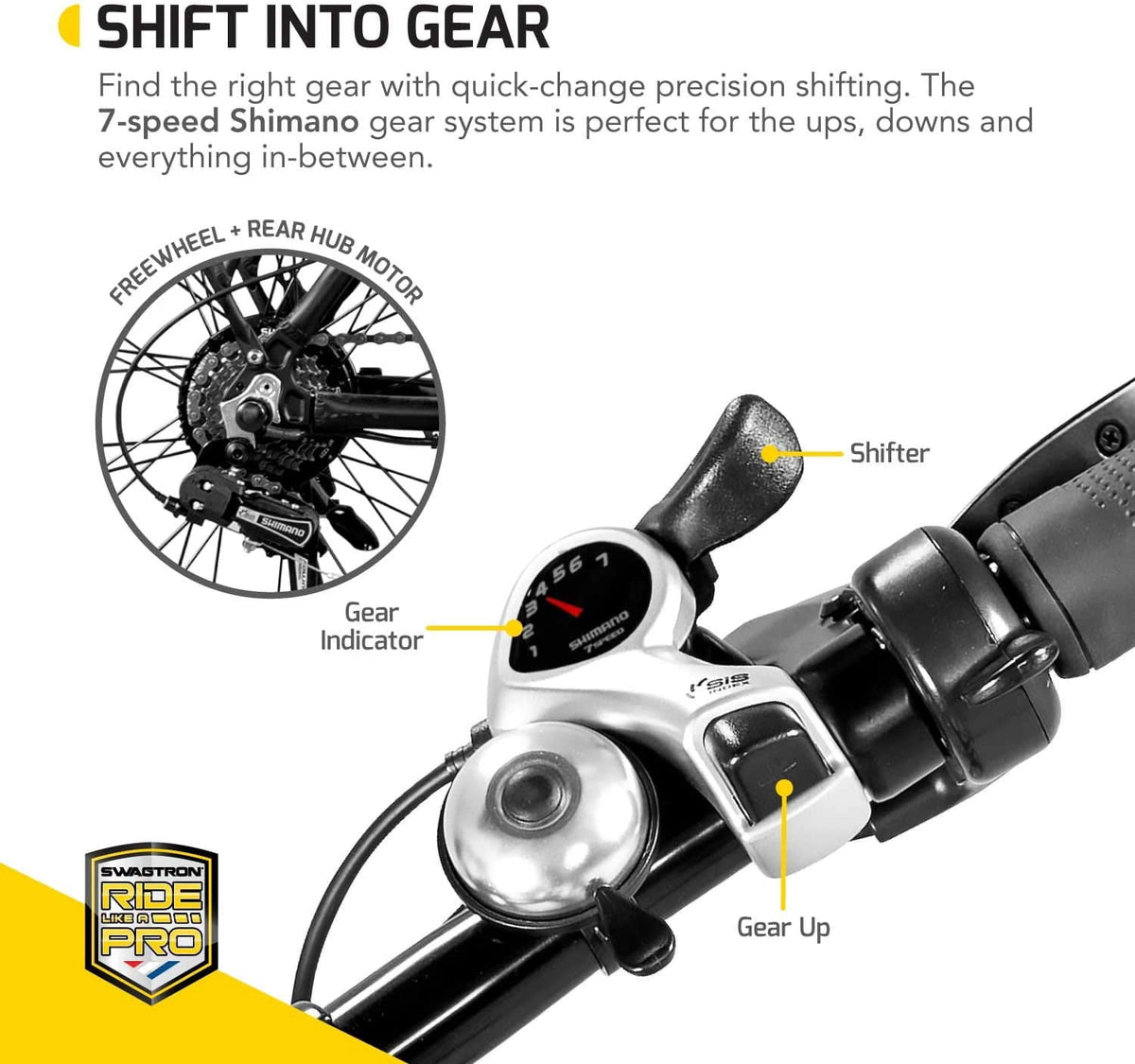 Swagtron EB12 City Commuter Electric Bike – 250W, 16.5 MPH, 7-Speed